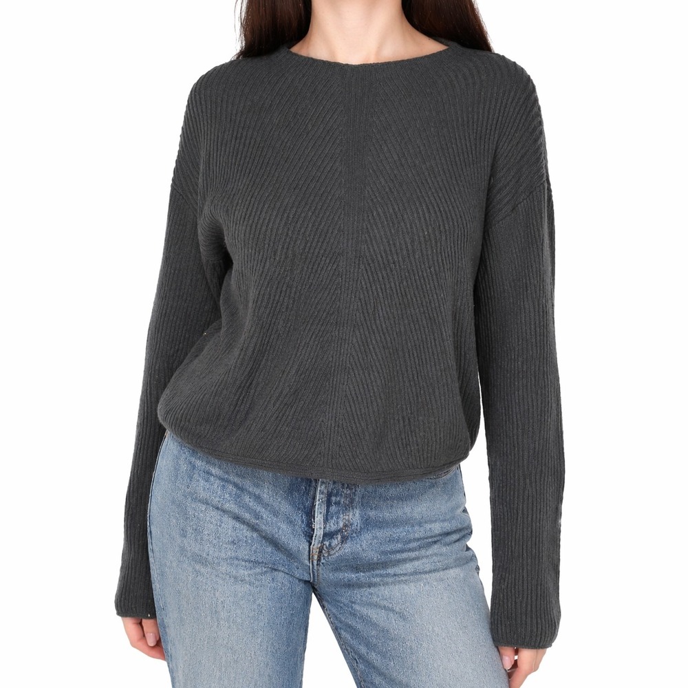 Babaton Pullover Sweater Women's Medium Charcoal Grey Crew Neck‎ Ribbed Knit